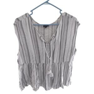 Torrid Shirt Womens Size 2X White Babydoll Sleeveless‎ Striped Tank Top Beachy